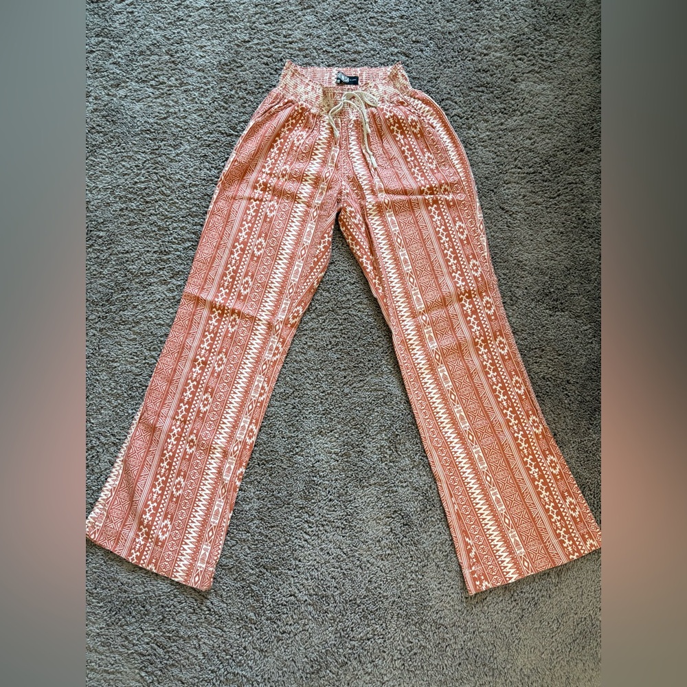 Rewash Terracotta Patterned Wide-Leg linen Pants women’s small medium